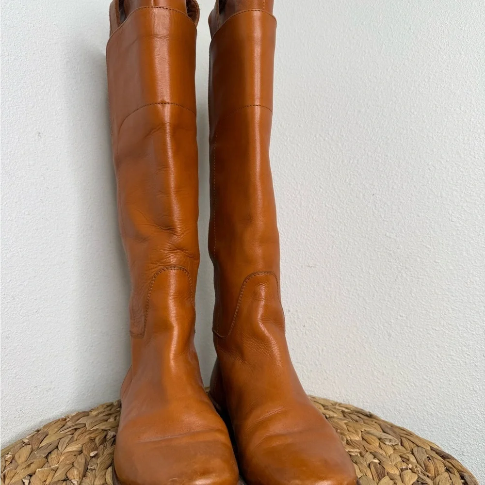 Frye Tall Boot Paige Cognac Camel Leather Riding Boots sz 6.5